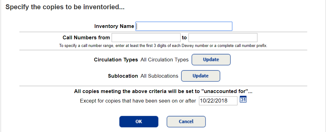 Available inventory fields.